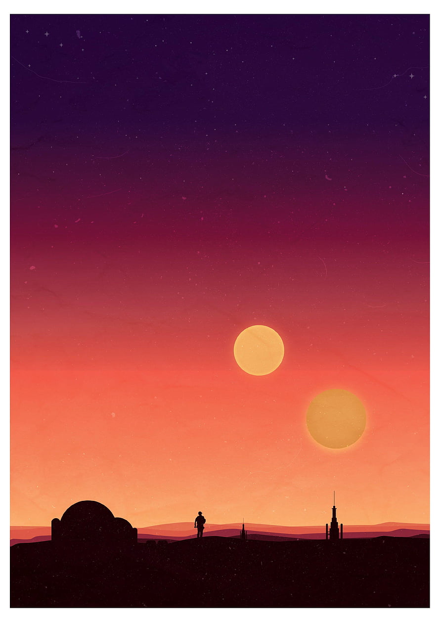 Tatooine Star Wars Desert Planet with Twin Suns and Silhouette HD phone wallpaper