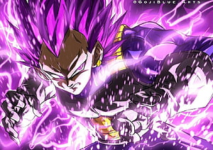 Vegeta Ultra Ego Transformation with Purple Aura and Lightning in Dragon Ball Super HD wallpaper