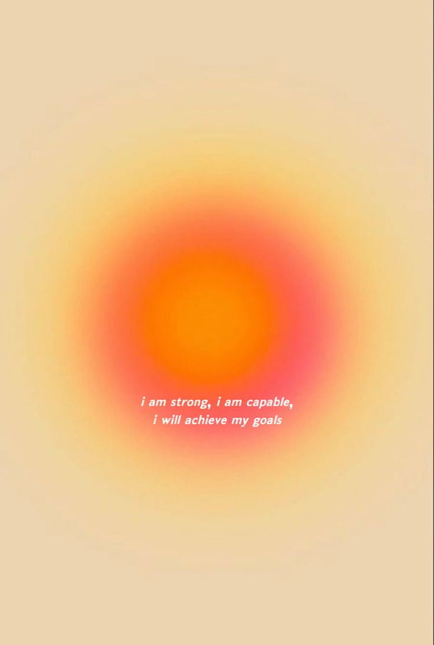 Warm Orange Aura Glow with Motivational Affirmation Text on Soft Beige Background HD phone wallpaper