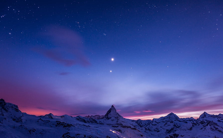 Matterhorn Peak Under a Starry Night Sky with Vibrant Twilight Hues HD wallpaper