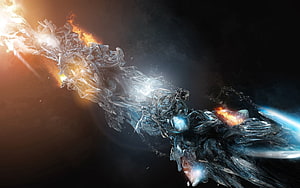 Abstract 3D Render of Shattered Glass and Fire in Dark Space HD wallpaper