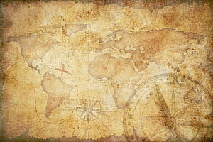 Vintage World Map with Compass Rose and Aged Parchment Texture HD wallpaper