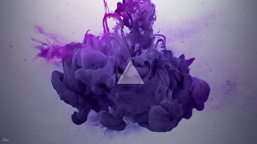 Violet Ink Diffusion in Water with Central Geometric Triangle Overlay HD wallpaper