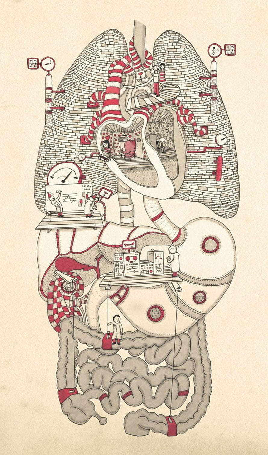 Johan Thörnqvist Human Body Anatomy Illustration with Medical Lab Scenes HD phone wallpaper