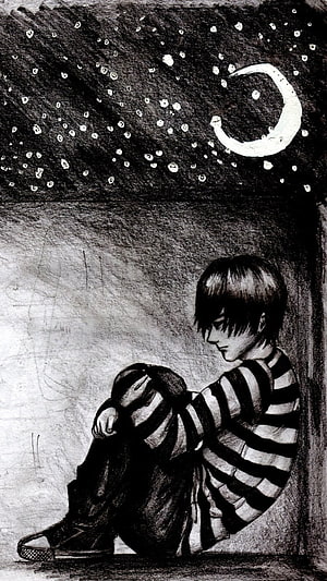 Melancholic Anime Boy Sitting Alone Under Starry Night Sky HD phone wallpaper
