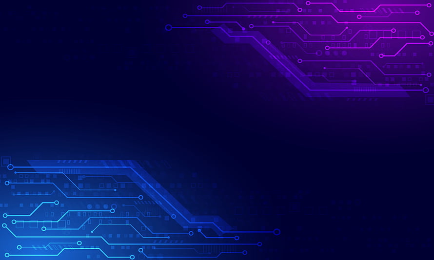Neon Circuit Board Technology Background with Purple and Blue Light Traces HD wallpaper