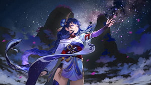 Raiden Shogun Reaching for the Stars in Genshin Impact Anime Artwork HD wallpaper