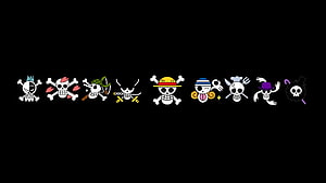 One Piece Straw Hat Pirates Jolly Roger Collection on Black Background HD wallpaper