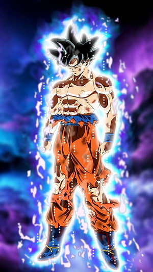 Goku Ultra Instinct Form with Blue Aura and Tattered Orange Gi HD phone wallpaper