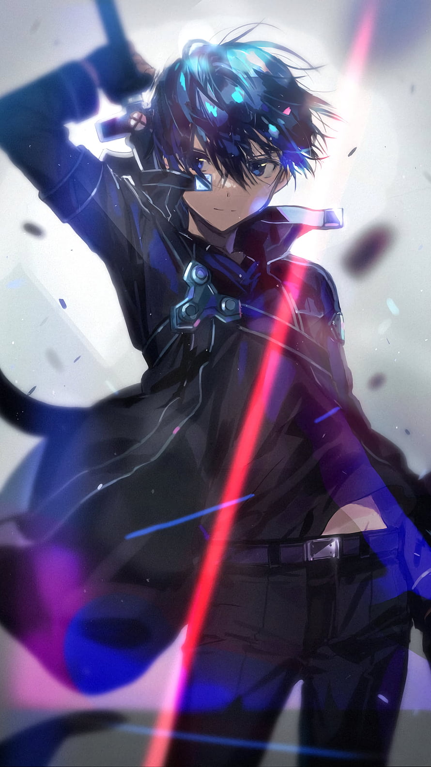 Kirito Black Swordsman from Sword Art Online in Dynamic Combat Pose HD phone wallpaper
