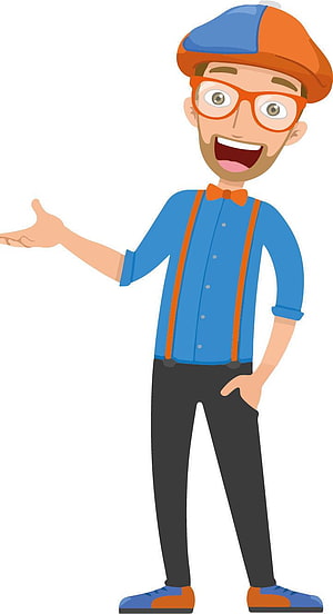 Blippi Cartoon Character Wearing Orange Glasses and Blue Shirt HD phone wallpaper