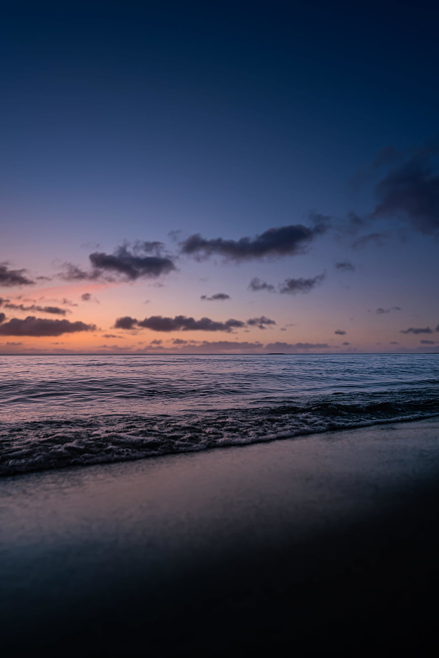 Serene Ocean Horizon at Dusk with Soft Pink and Deep Blue Sky Gradient HD phone wallpaper