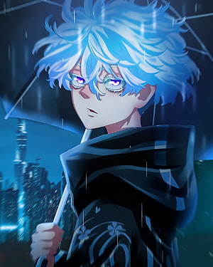 Senju Kawaragi from Tokyo Revengers in Rainy Night Cityscape HD phone wallpaper