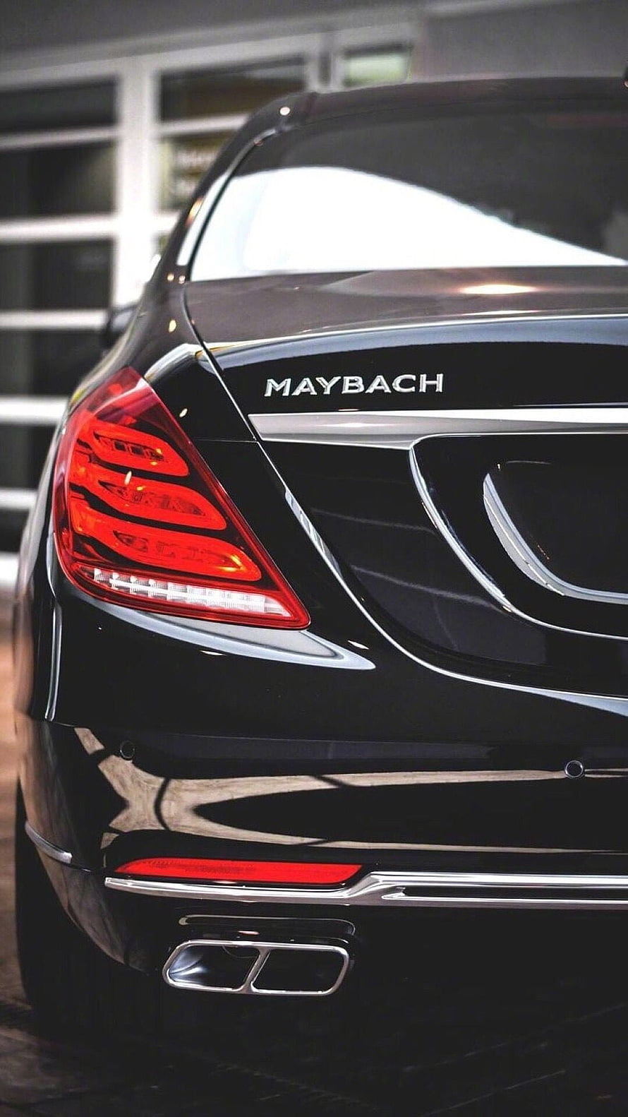 Glossy Black Maybach Rear Detail With Chrome Trim And LED Taillights HD phone wallpaper