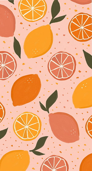Cute Aesthetic Citrus Fruit Pattern with Lemons and Oranges on Pink Background HD phone wallpaper