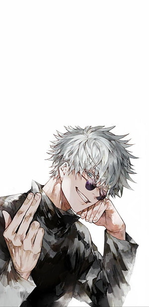 Gojo Satoru from Jujutsu Kaisen in a confident pose with sunglasses and spiky white hair HD phone wallpaper