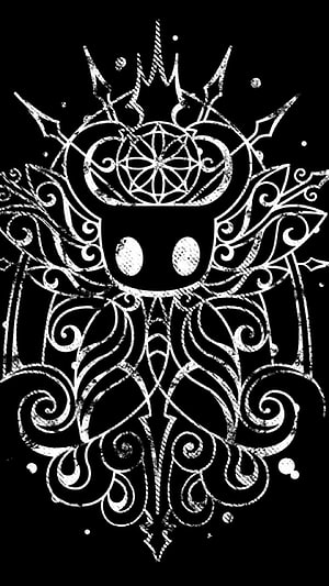 Hollow Knight Ornate White Line Art on Black Background HD phone wallpaper