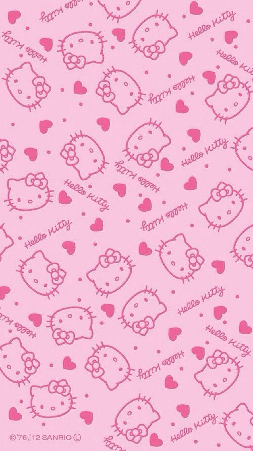 Cute Hello Kitty Line Art Pattern with Hearts on Pink Background HD phone wallpaper