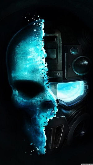 Glowing Skull and Cybernetic Face Digital Art Wallpaper HD phone wallpaper