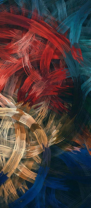 Vibrant Abstract Digital Art with Swirling Red, Blue, and Gold Brush Strokes HD phone wallpaper