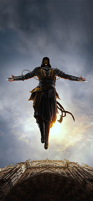 Scorpion from Mortal Kombat X hovering above a Gothic cathedral in a dramatic sky HD phone wallpaper