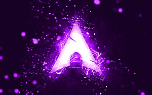 Glowing Arch Linux Logo with Violet Neon Energy and Particle Effects HD wallpaper