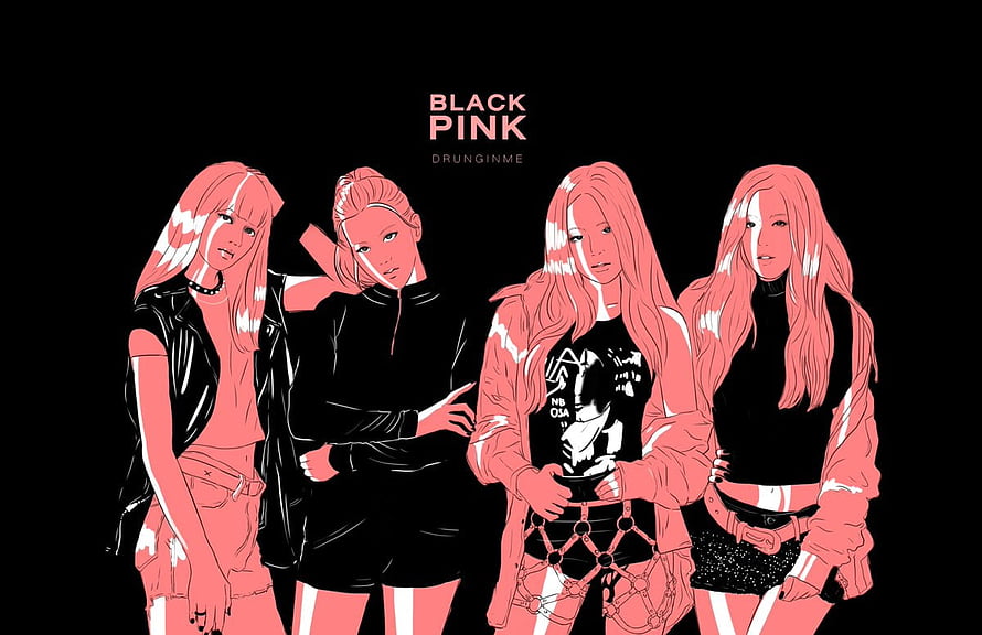 Blackpink Drunginme Stylized Pink and Black K-Pop Group Illustration HD wallpaper
