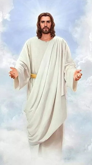 Jesus Christ in White Robes Standing in Clouds with Open Arms HD phone wallpaper