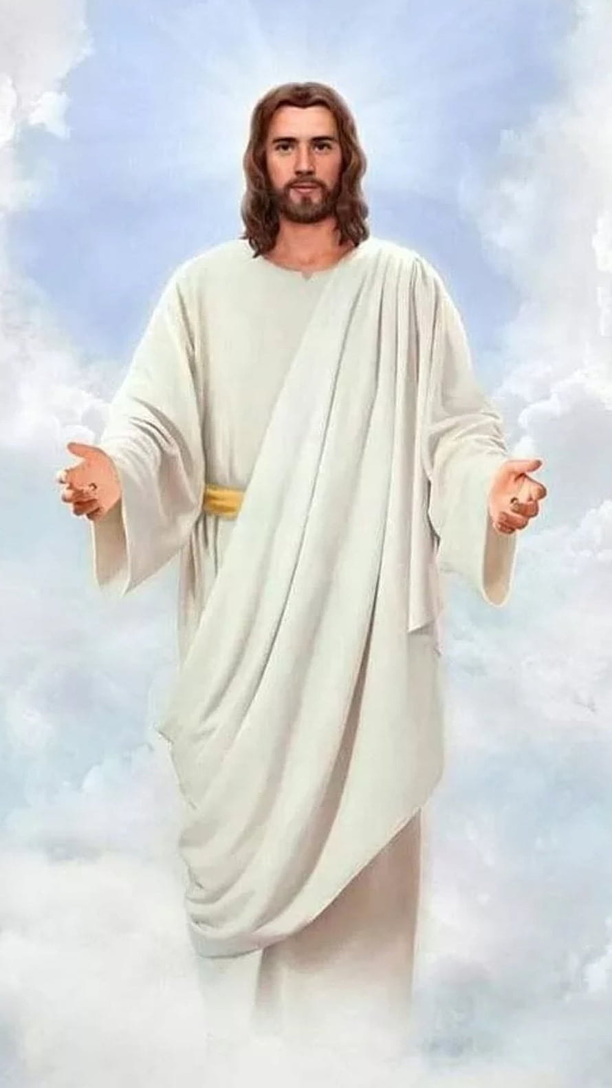 Jesus Christ in White Robes Standing in Clouds with Open Arms HD phone wallpaper
