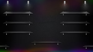 Minimalist Black Wall Shelves with Recessed Spotlights and Dark Textured Background HD wallpaper
