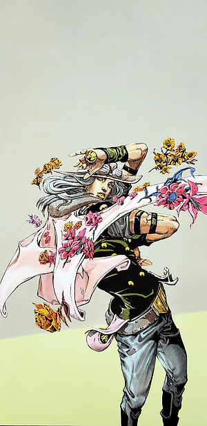Gyro Zeppeli from JoJo's Bizarre Adventure in a Dynamic Floral Pose HD phone wallpaper