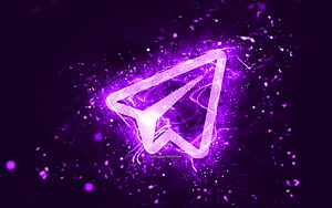 Glowing Telegram Paper Plane Logo with Violet Neon Energy and Particle Effects HD wallpaper