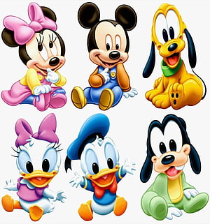 Cute Disney Baby Characters Including Mickey, Minnie, Goofy, Donald, Daisy, and Pluto HD phone wallpaper