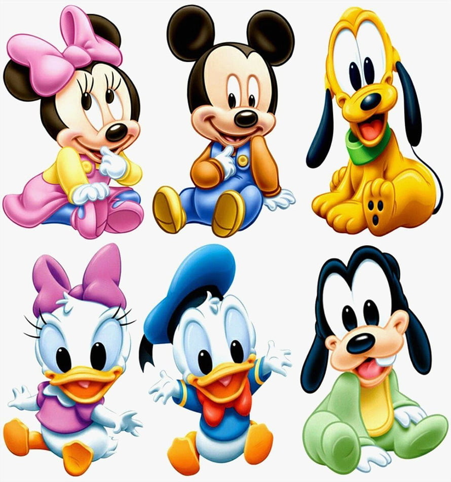 Cute Disney Baby Characters Including Mickey, Minnie, Goofy, Donald, Daisy, and Pluto HD phone wallpaper
