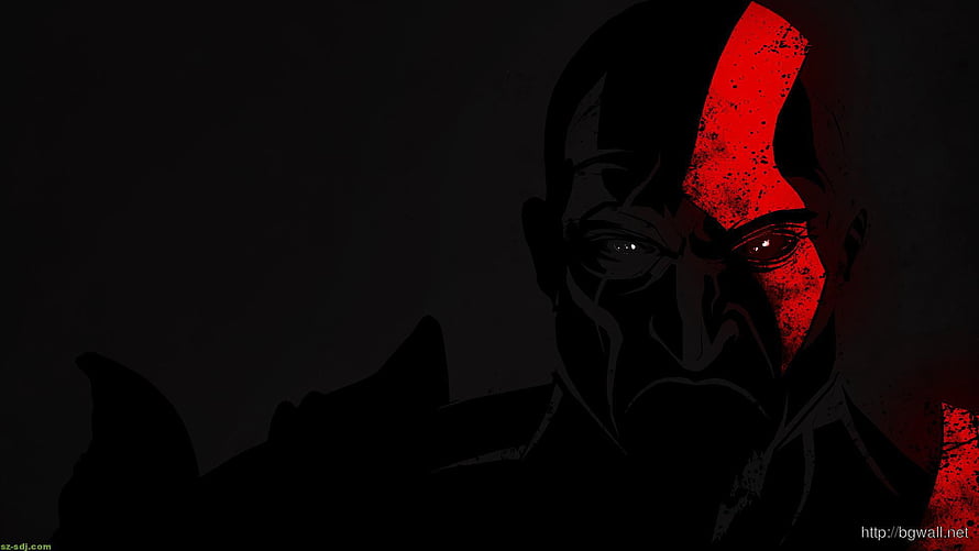 God of War Kratos Dark Portrait with Red Face Paint and Glowing Eyes HD wallpaper