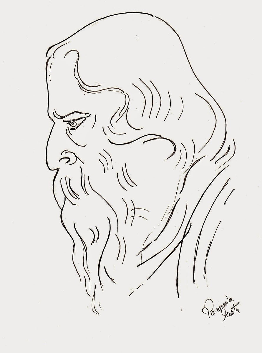 Minimalist Line Drawing of Rabindranath Tagore in Profile with Long Beard HD phone wallpaper