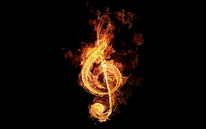 Blazing Treble Clef Flame Symbol on Black Background HD wallpaper