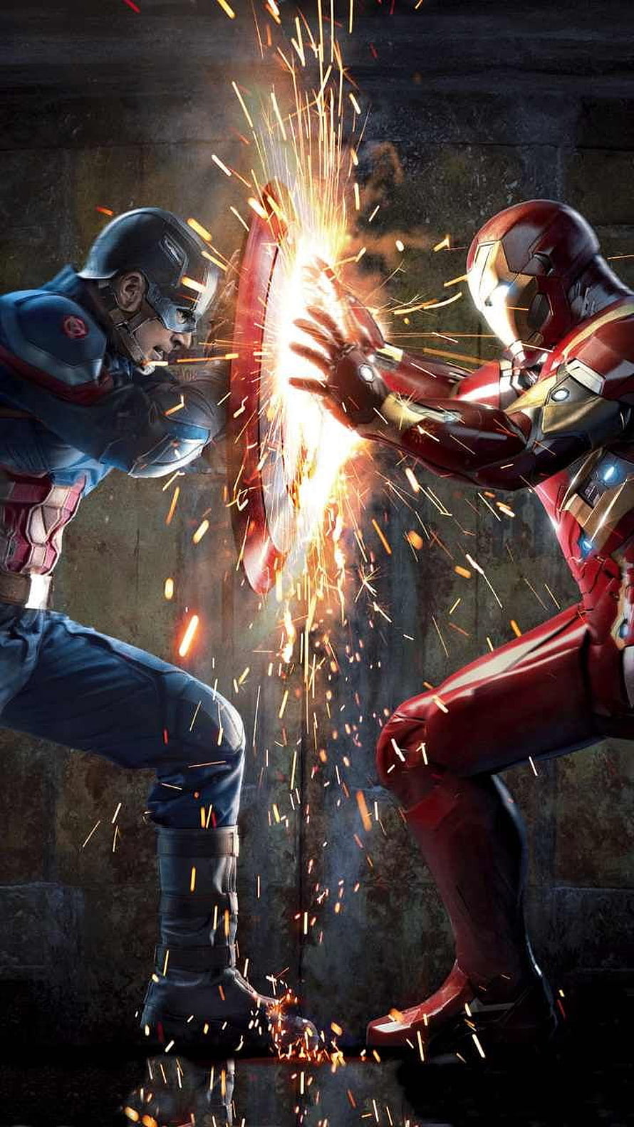 Captain America and Iron Man Clash in Epic Civil War Battle Scene HD phone wallpaper