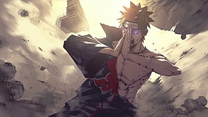 Pain from Naruto Shippuden unleashing Chibaku Tensei in dramatic anime battle scene HD wallpaper
