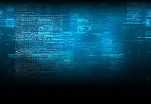 Abstract Blue Digital Technology Background with Code and Circuit Patterns HD wallpaper