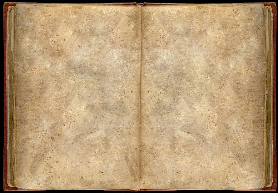 Open antique book with aged parchment pages and faded ink marks HD wallpaper