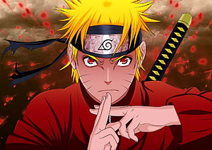 Naruto Uzumaki in Sage Mode with Sharingan Eyes and Katana HD wallpaper