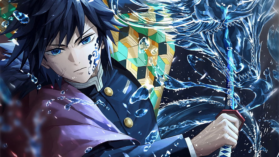 Giyuu Tomioka Wielding Water Breathing Sword in Demon Slayer Kimetsu no Yaiba HD wallpaper