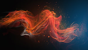 Vibrant Orange Abstract Waves with Glowing Particles on Dark Background HD wallpaper