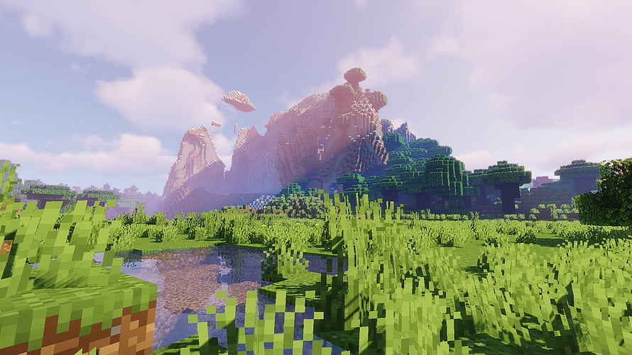 Minecraft Plains Biome Landscape with Rolling Hills and Distant Mountains HD wallpaper