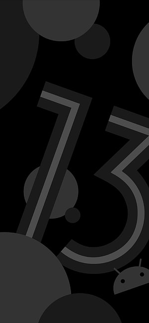 Android 13 AMOLED Dark Minimalist Wallpaper with Geometric Circles and Robot Icon HD phone wallpaper