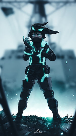Izuku Midoriya in Dark Tactical Suit with Glowing Cyan Accents HD phone wallpaper