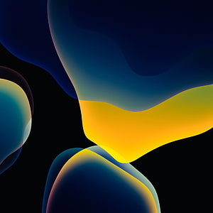Abstract Fluid Gradient Shapes in Deep Blue and Golden Yellow on Black Background HD phone wallpaper