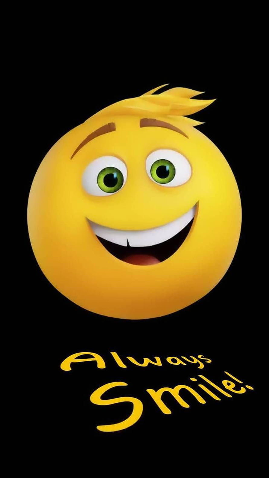 3D Yellow Smiley Face with Green Eyes and Hair on Black Background HD phone wallpaper
