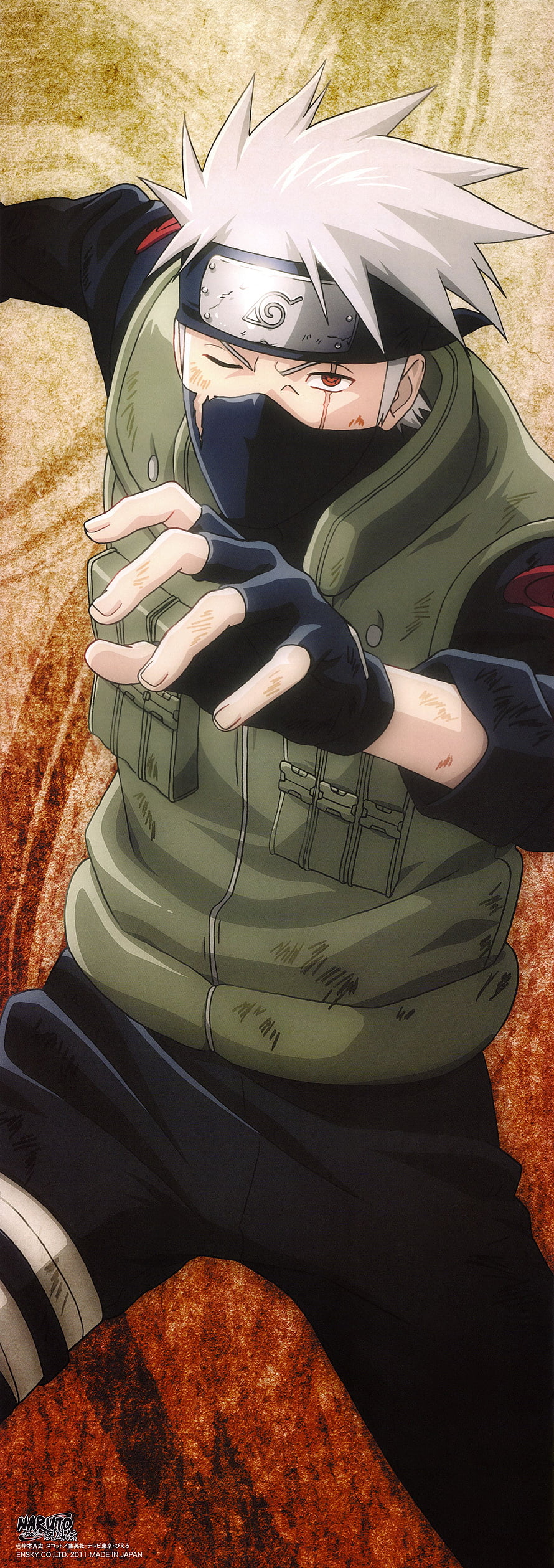 Hatake Kakashi in Green Flak Jacket with Sharingan Eye and Konoha Headband HD phone wallpaper